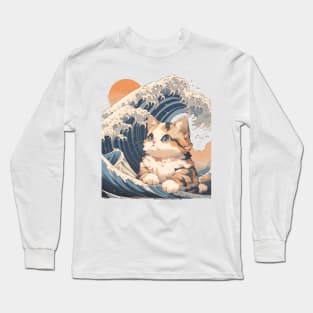 Hokusai vs cute kitty Long Sleeve T-Shirt